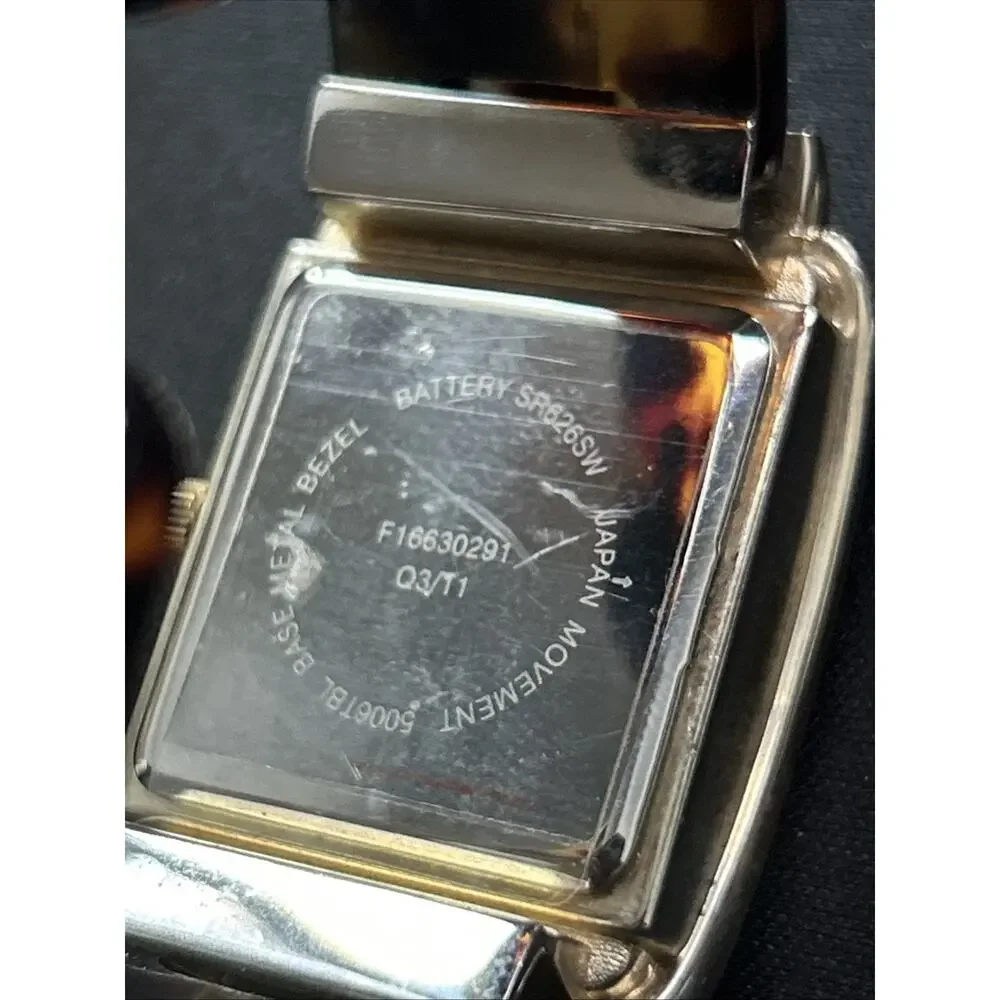 Silver Tone Faux Tortoise Shell And Band Women’s Cuff Watch